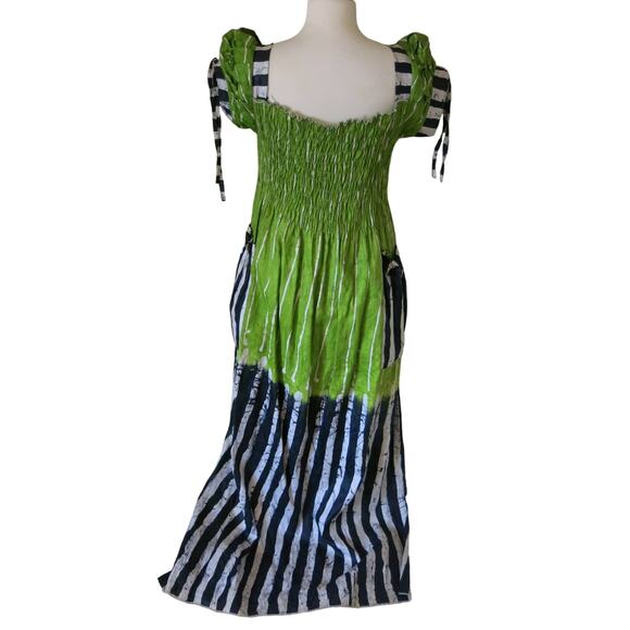 AFRICAN Handmade Ankara Dress Kaftan Long/Maxi Pockets Striped Head Wrap Ethnic - Picture 1 of 8